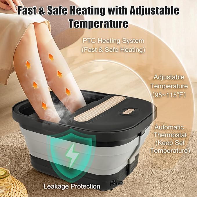 Spa de Pies Plegable con Calor y Burbujas Masaje Rodillos Control Remoto miniatura 3