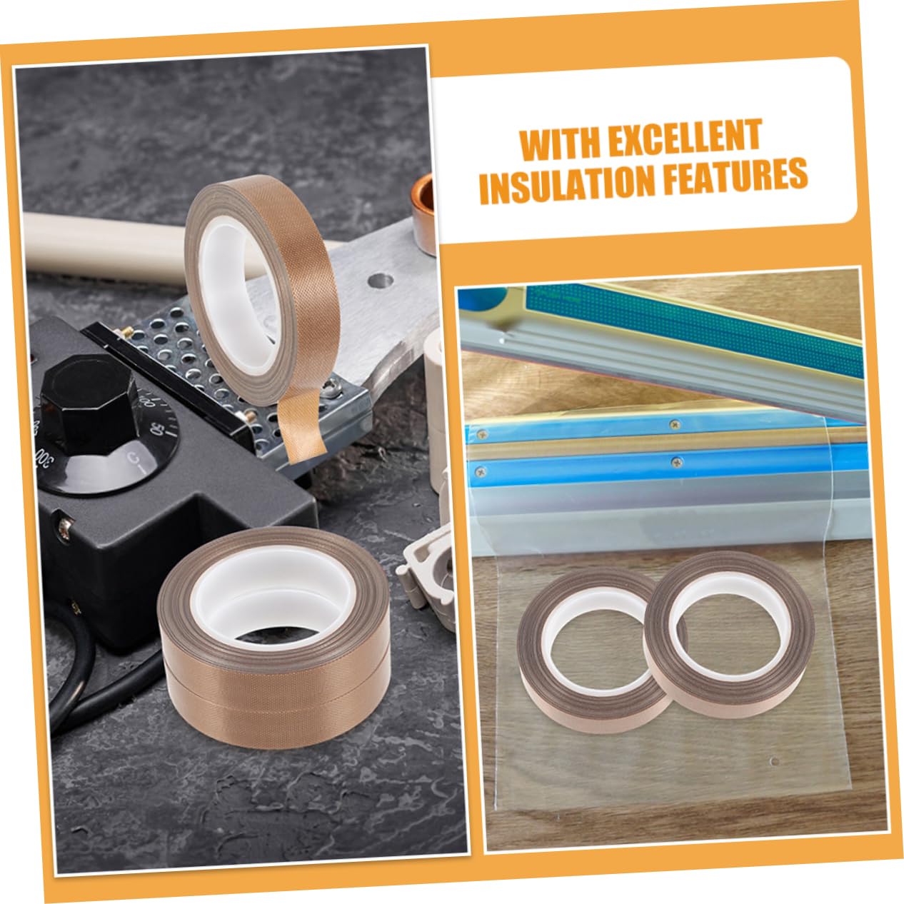 Homoyoyo 2Rolls High Temperature Tape PTFE Insulation Tape Thickness Heat Resistant Hand Sealer Tape for Vacuum Sealer Machines and High Temperature Applications