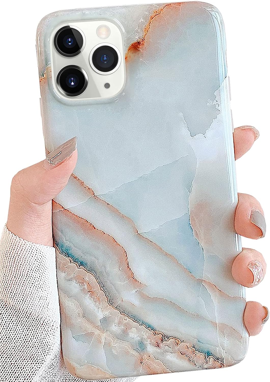 J.west for iPhone 11 Pro Max Case [6.5-inch], Marble Design Graphic Grey Stone Print Glossy Soft TPU Shockproof Slim Rubber Silicone Protective Phone Case Cover for Women (Agate Slice)