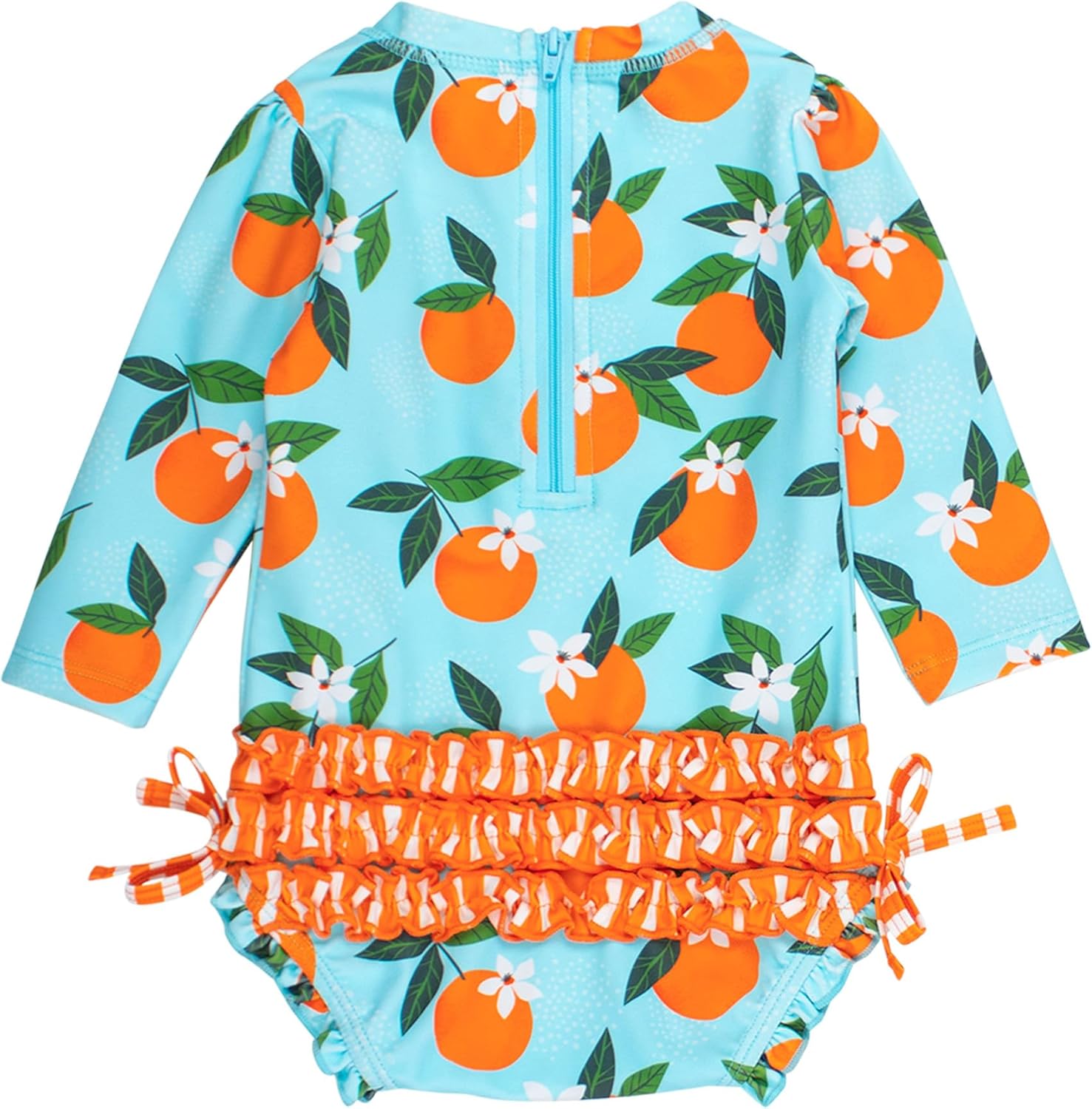 RuffleButts Baby Girls UPF 50+ Sun Protection Floral Printed Long Sleeve One Piece Rash Guard Swimsuit with Zipper - Image 4