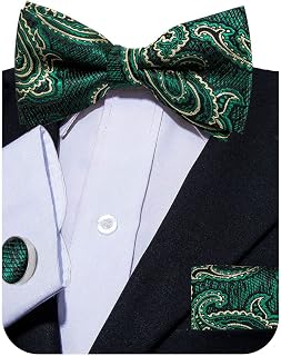 Bowtie Silk Tie Paisley Floral Mens Pre-Tied Bow Ties Pocket Square Cufflinks Set Wedding Necktie Formal