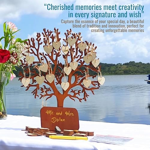 Miniatura 6 de Árbol de libro de invitados alternativo de boda, decoración de recepción, árbol de madera de deseos, recepción de boda rústica, mensaje de firma de