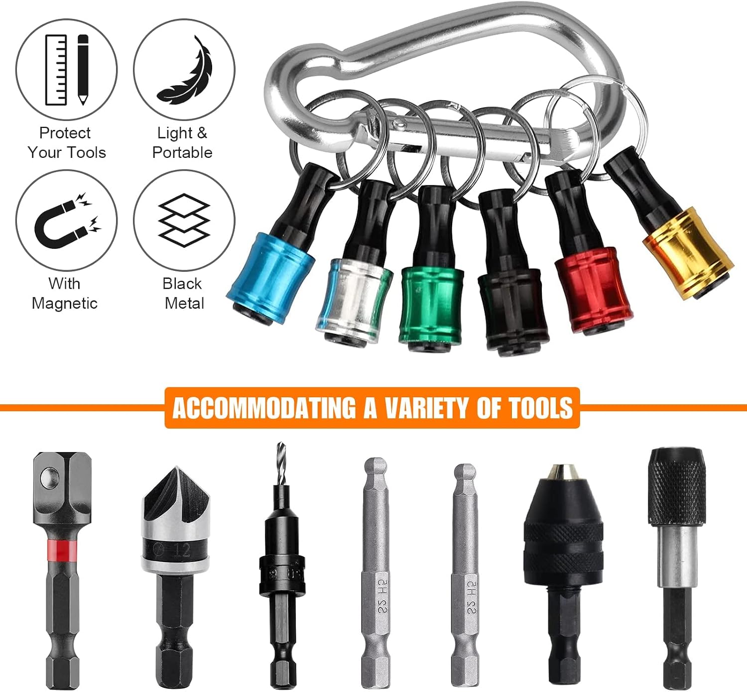 Linkstyle 6PCS 1/4 Inch Hex Shank Screwdriver Bits Holder Extension Bar Keychain Screw Adapter Drill Fast Change Portable Hand-held Bit Holder for Electric Screwdrivers and Drill Bit (6 Colors)