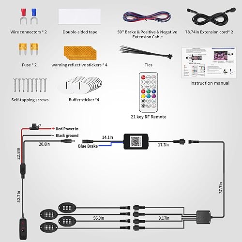 Miniatura 6 de 4Pods - Kit de luces LED RGB-IC direccionables de metal con control remoto APPRF, luces de neón multicolor de 12 V, aluminio impermeable para ATV,
