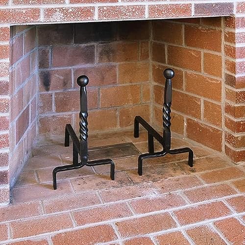 Miniatura 5 de Andirons - Juego de 2 soportes de leña de acero resistente con diseño de extremo de bola, resistente al fuego, duradero, soporte de tronco negro