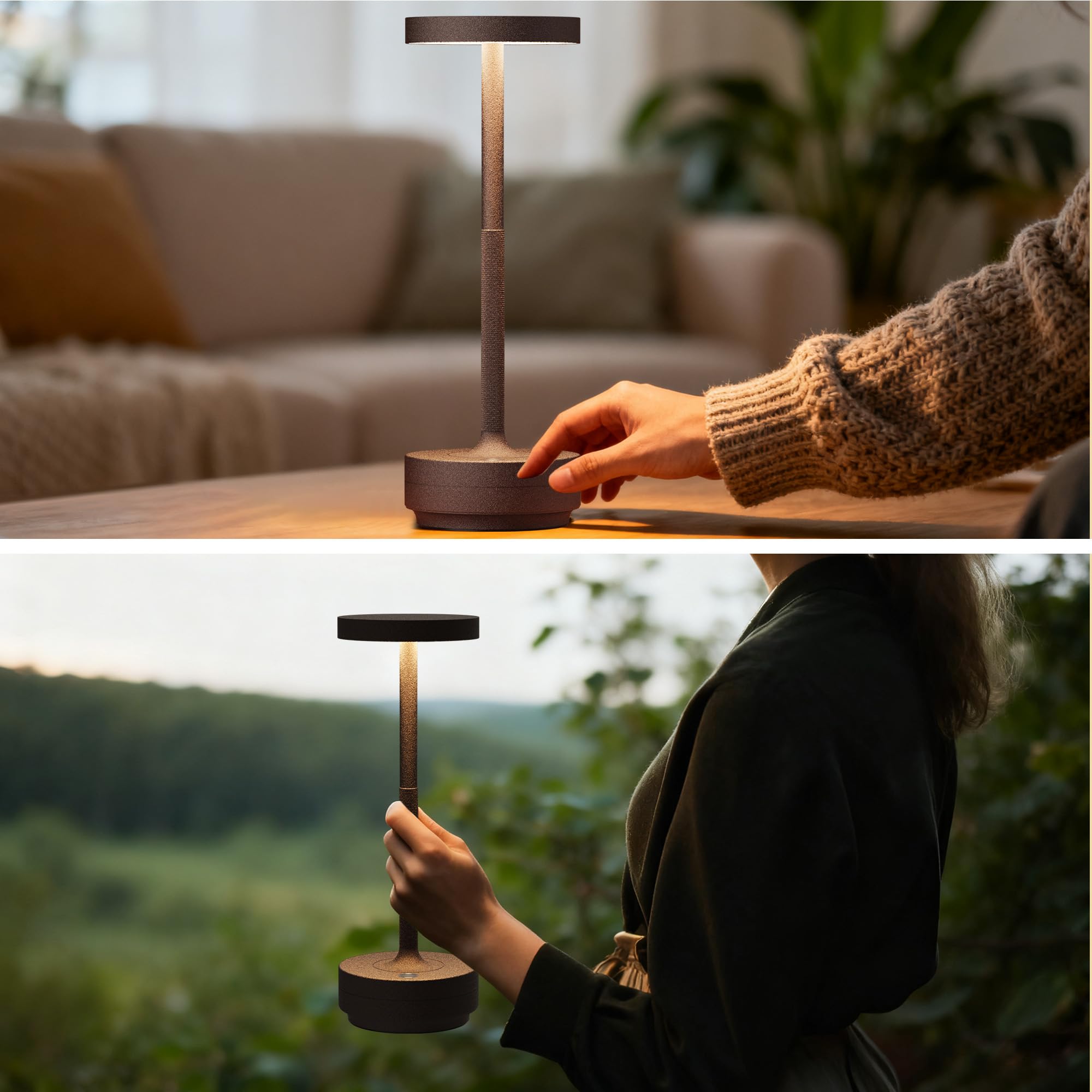 Lampada da tavolo senza fili LED Ricaricabile Dimmerabile 5000mAh 3 Modalità di Luce Uso Interno/Esterno batteria Lunga Durata Trasportabile USB-C Lampada da tavolo (Ruggine)