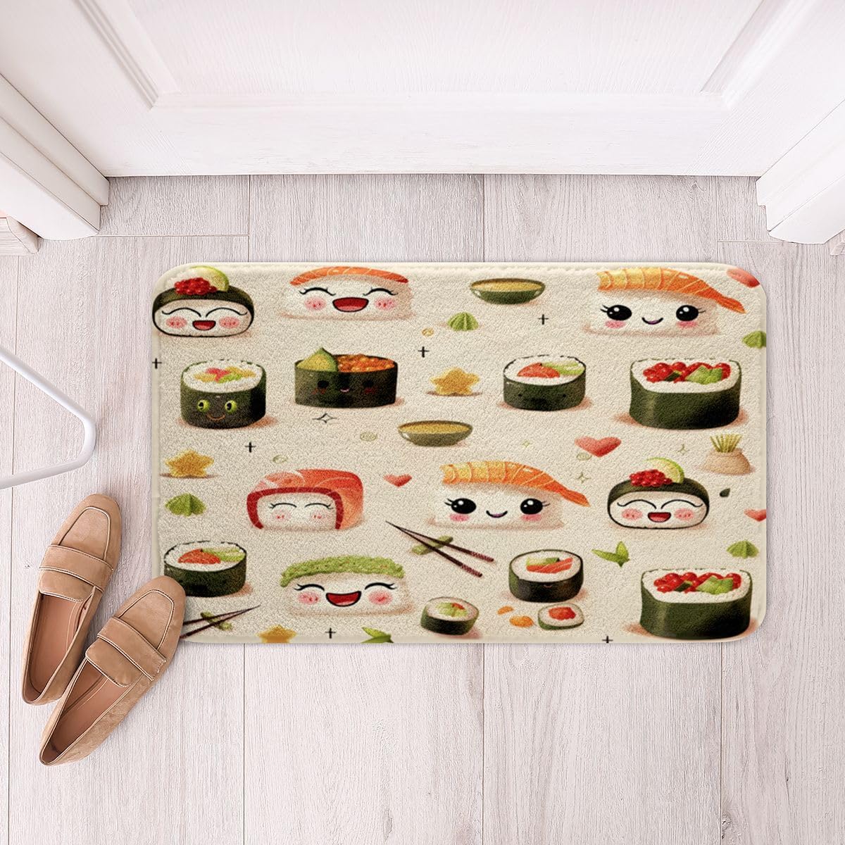 Castle Fairy Japanese Sushi Bathroom Rugs,Delicious Food Non Slip Bath Mat Cute Cartoon Sushi Bathroom Indoor Floor Mats,Anime Style Shaggy Absorbent Bathtub Decor Rug,16"x24"
