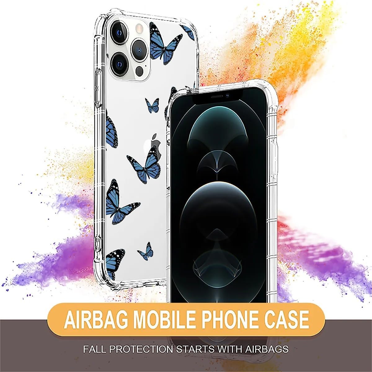 DAIZAG Clear Case Compatible with iPhone 12 Pro Max,Blue Butterfly Cute Soft Silicone Floral Print Clear Protective Cover image 5