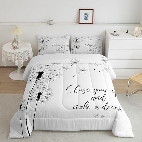 Manfei Juego de edredón de diente de león, tamaño King, juego de edredón de flores abstractas de plantas silvestres con 2 fundas de almohada, juego
