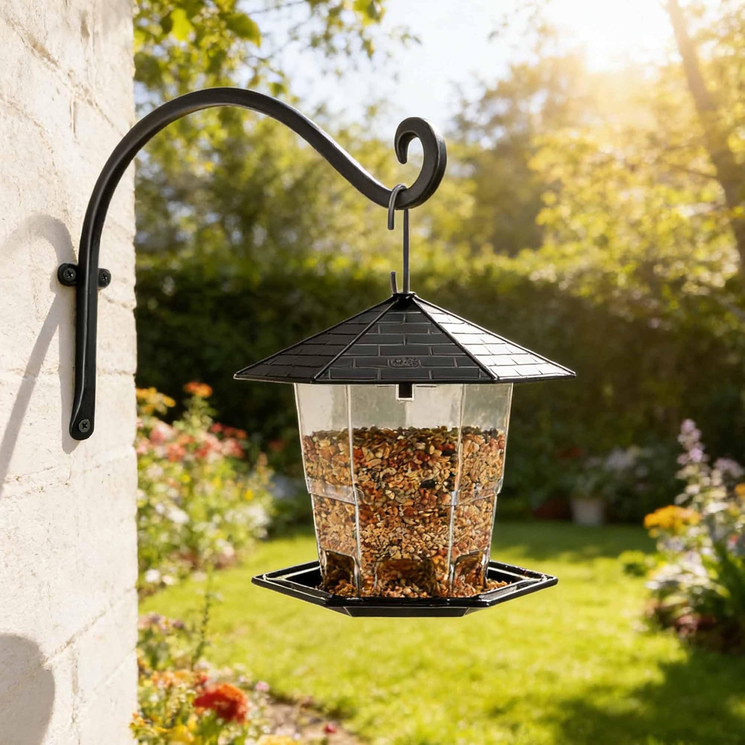 Hanging Plant Brackets Outdoor: 50lbs Weight Capacity - Hanging Bird Feeder Hangers, 12-Inch Black Metal Outdoor Wall Hooks for Heavy Plants - 4 Pack, Birdhouse, Wind Chimes
