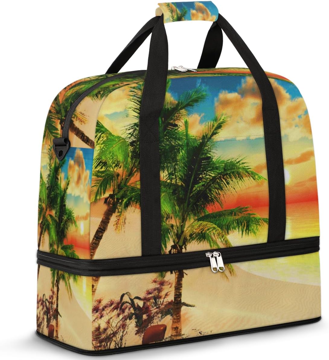 QsirBC Seaside Summer Gym Bag for Women Duffle Tote with Shoes Compartment Men Weekender Duffel for Dance Travel Sports Swimming Overnight