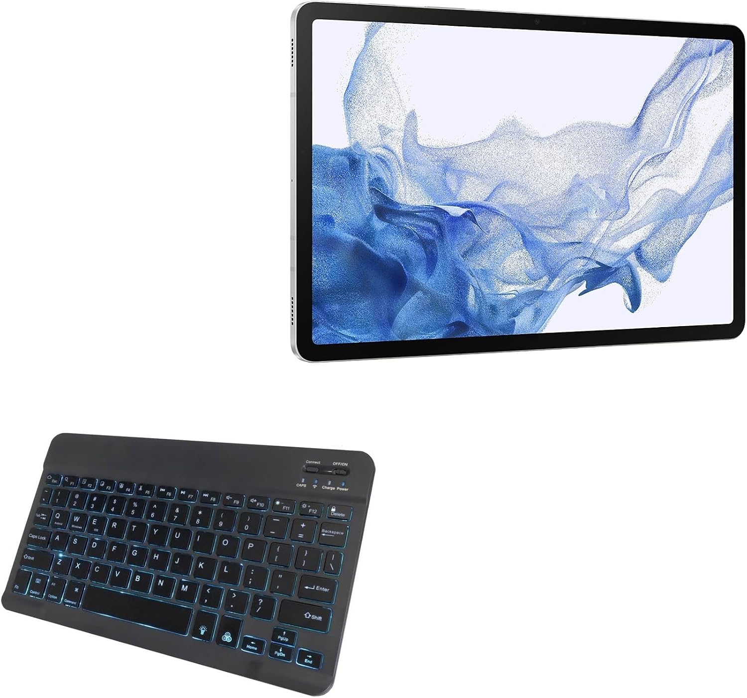 BoxWave Keyboard Compatible with Samsung Galaxy Tab S8 - SlimKeys Bluetooth Keyboard - with Backlight, Portable Slim LED 7 Colors - Jet Black