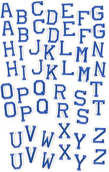 52pcs Iron on Patches Letters A-Z Alphabet Patches Animal Shaped DIY Motif Iron On Or Sew On Patches Appliques for Jeans Jackets Backpacks Blue