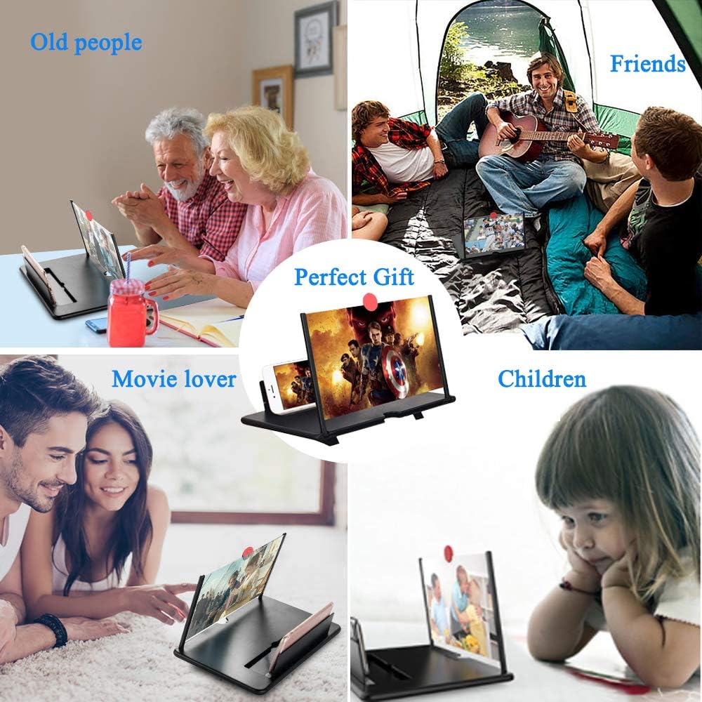 12'' 3D Screen Magnifier for Cell Phone, HD Smart Phones Screen Enlarger Projector Movie Amplifier with Foldable Stand for iPhone Xs/XR/X/8/8 Plus/7/7 Plus/6S Samsung Galaxy S7 and All Mobile Phones