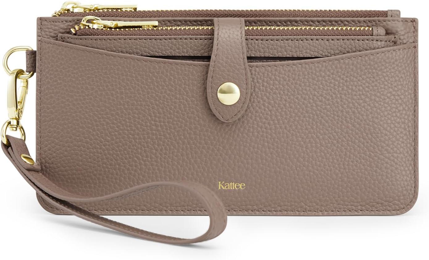 Kattee Leather Wristlet Wallets for Women, RFID Wallets Women, Top Grain Leather Card Holder Phone Purses Clutch Bags