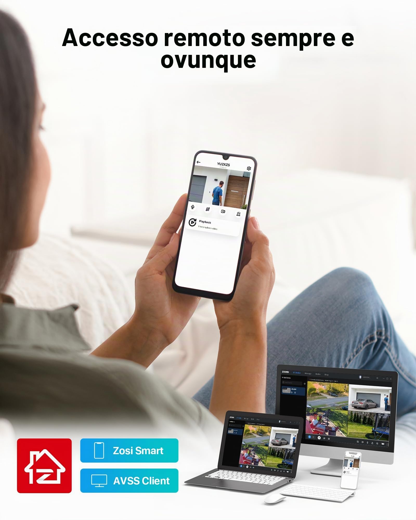 ZOSI 1080P 8CH 500GB DVR Pacchetto di sicurezza completo con 4 telecamere bullet cablate per interni/esterni, rilevamento intelligente, IR 24 m per casa e garage
