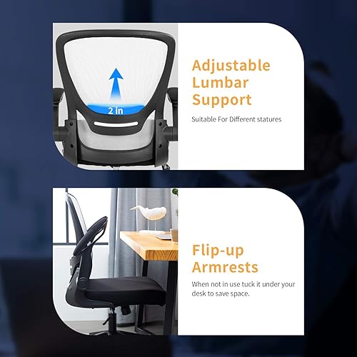 Miniatura 4 de Silla de oficina en casa, silla de escritorio ergonómica, silla de computadora de malla, sillas cómodas con respaldo medio con soporte lumbar y