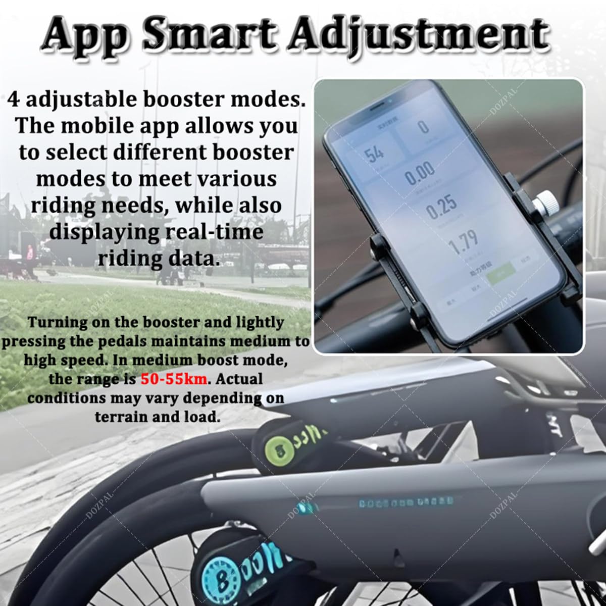 Elektrischer Fahrrad-Booster – Geschwindigkeitssteigerung für Fahrräder, Umrüst-Kit für das Hinterrad (City-, Trekking-, Mountain- & Falträder), App-Steuerung, 4 Unterstützungsstufen B