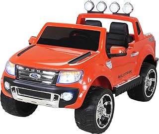 سيارة فورورد رينجر كهربائية للأطفال من اكشن بايكس موتورز - مرخصة بمحركين بقوة 45 وات تحكم عن بعد بتردد 2.4 جيجاهرتز - منفذ USB - بطاقة SD - سن 3 سنوات لون برتقالي لاكيرت