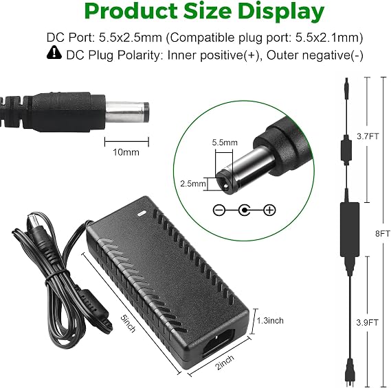 12V 7A Power Supply, AC 100-240V to DC 12V 7A Adapter, 5.5x2.5mm Barrel Connector, Compatible with LED Strip Lights, LCD Monitor, CCTV Cameras