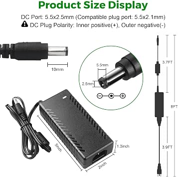12V 7A Power Supply, AC 100-240V to DC 12V 7A Adapter, 5.5x2.5mm Barrel Connector, Compatible with LED Strip Lights, LCD Monitor, CCTV Cameras