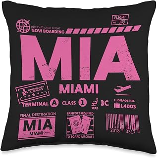Now Boarding Air Travel Vacation Tees Vintage Miami MIA Airport Code Day Retro Travel Tag Throw Pillow, 16x16, Multicolor