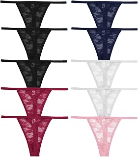 10 Pack G-String Thongs for Women Sexy Lace Low Rise Underwear for Ladies No Show T-Back Tanga Panties