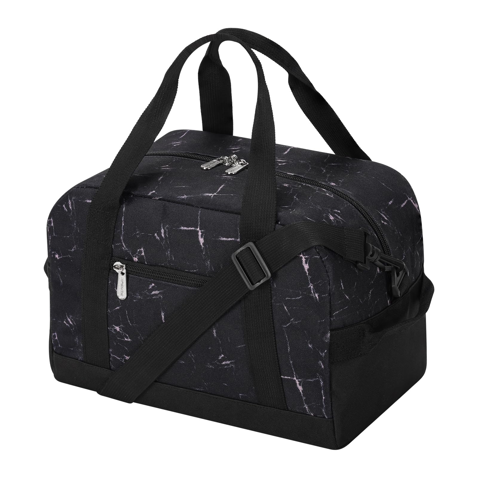 Apenze Small Gym Bag Carry On Bag - 12 in Mini Duffle Bag Lightweight for Overnight Travel(Marble Black)