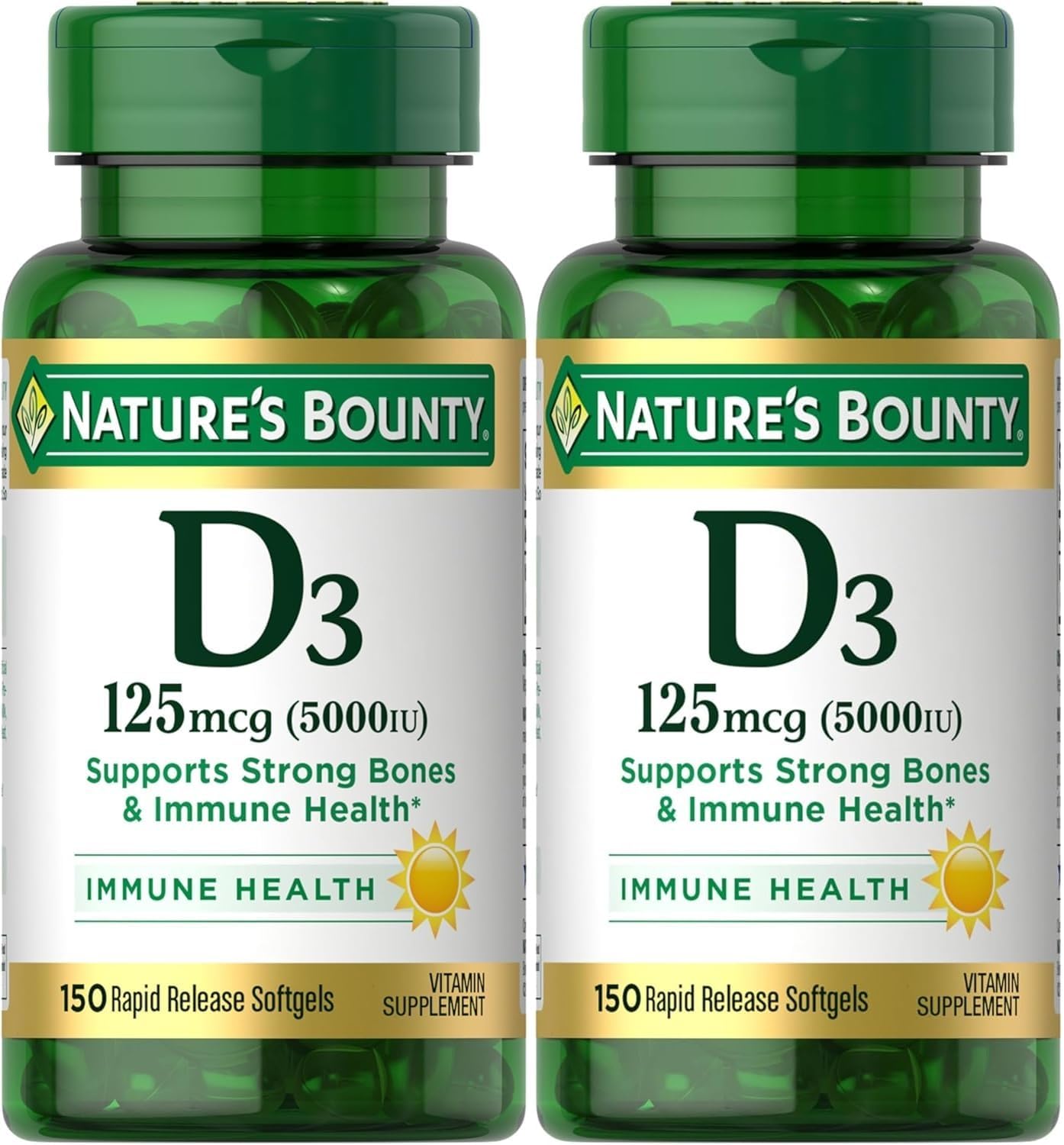Vitamin D-5000 IU Softgels, Maximum Strength 150 ea ( Pack of 2)