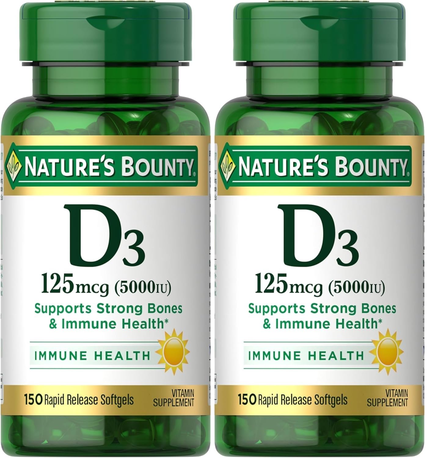 Nature's Bounty Vitamin D-5000 IU Softgels, Maximum Strength 150 ea ( Pack of 2) 150 Count (Pack of 2)