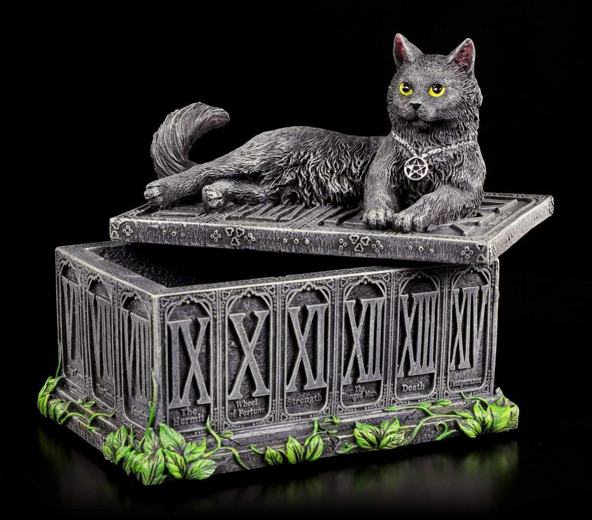 Tarotkarten Schatulle mit schwarzer Katze | Tarot Box Dose Aufbewahrung Schale Gothic Fantasy Figur