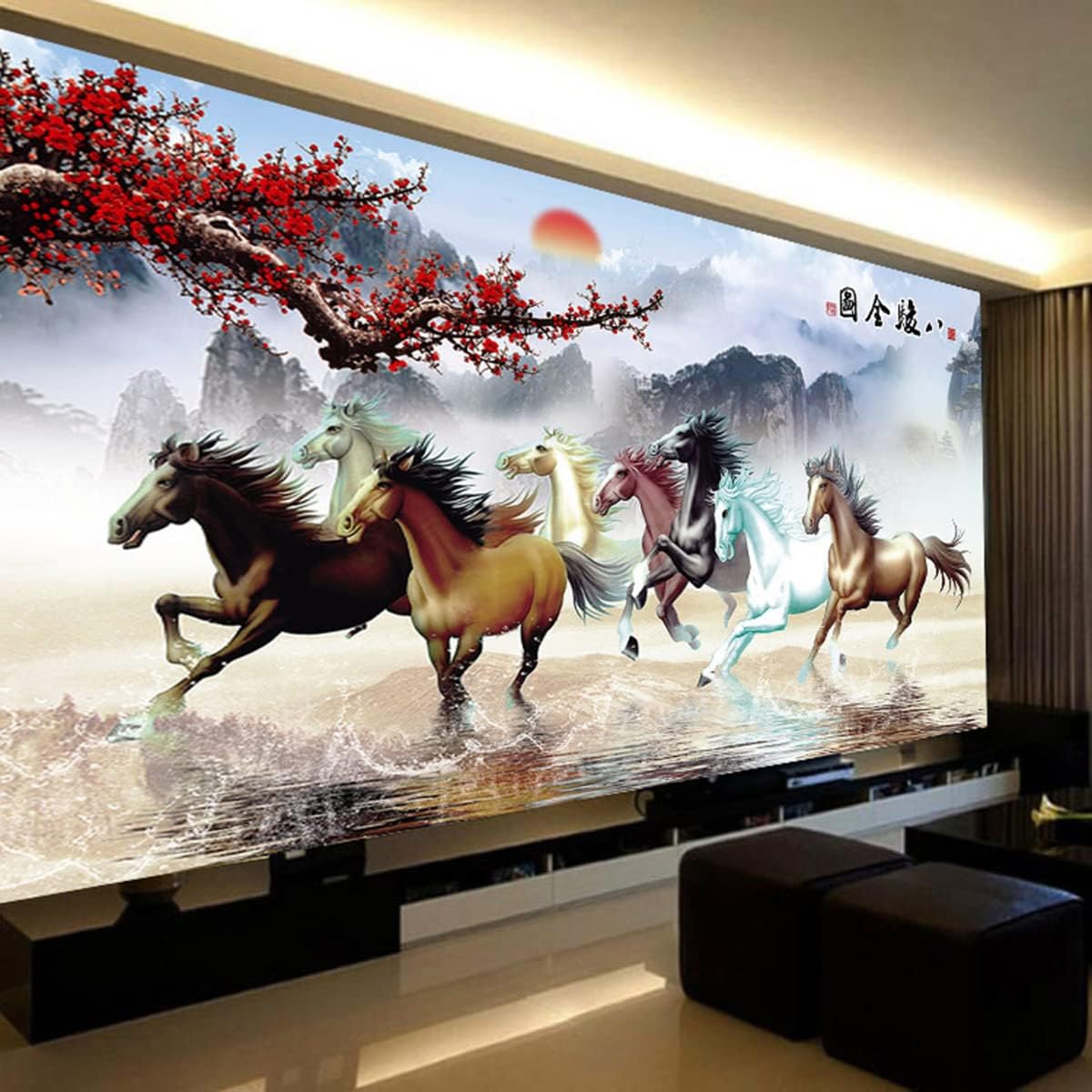 Instarry 5D Diamond Painting Kits for Adults Full Drill Eight Horses Mosaic Embroidery Home Office Decor Art Kit 39.4x15.7 inch