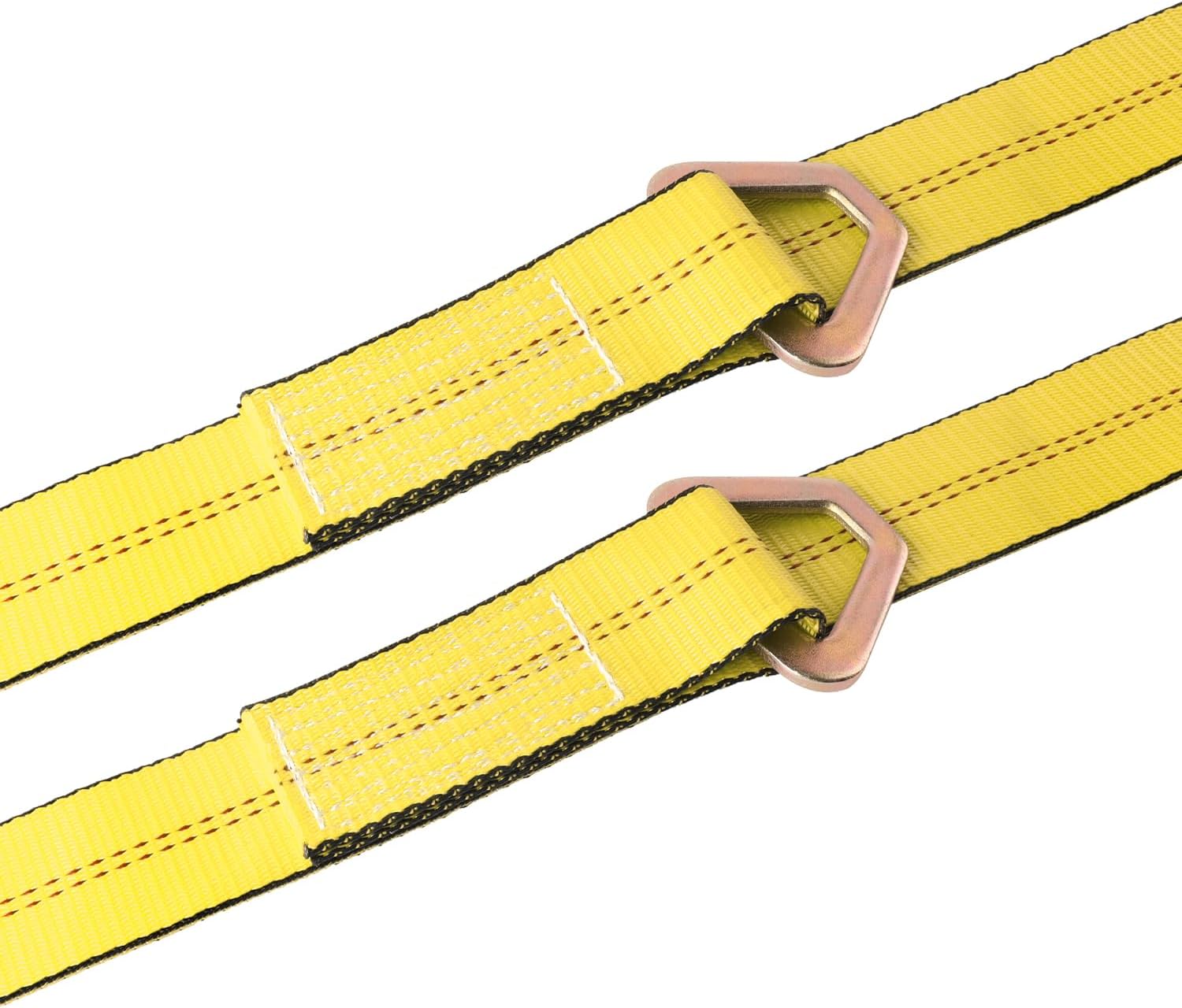 Heavy-Duty Tow Straps with Snap Hooks,2" x4' Yellow V-Bridle Strap with Cordura Sleeve,2 Pack 2"x36" Axle Straps, D-Ring for Tow Trucks, Car Hauler, Recovery, Enhanced Safety(Yellow)