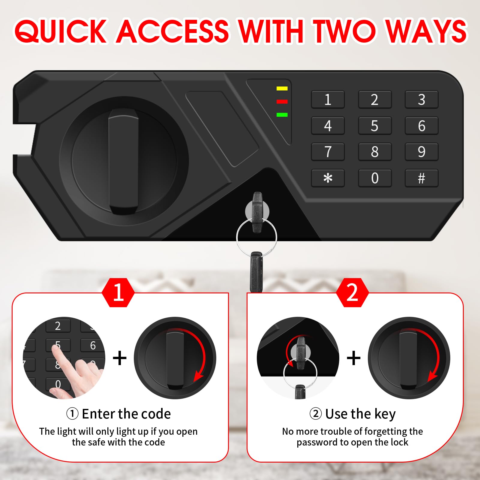 1.6 Cuft Home Safes Feuer- und Wasserdicht, Anti-Diebstahl Feuerfeste Safe Box mit Digitaler Tastatur, Ersatzschlüsseln und abnehmbarem Regal, Persönlicher Safe Box für Dokumente Geld Schusswaffe