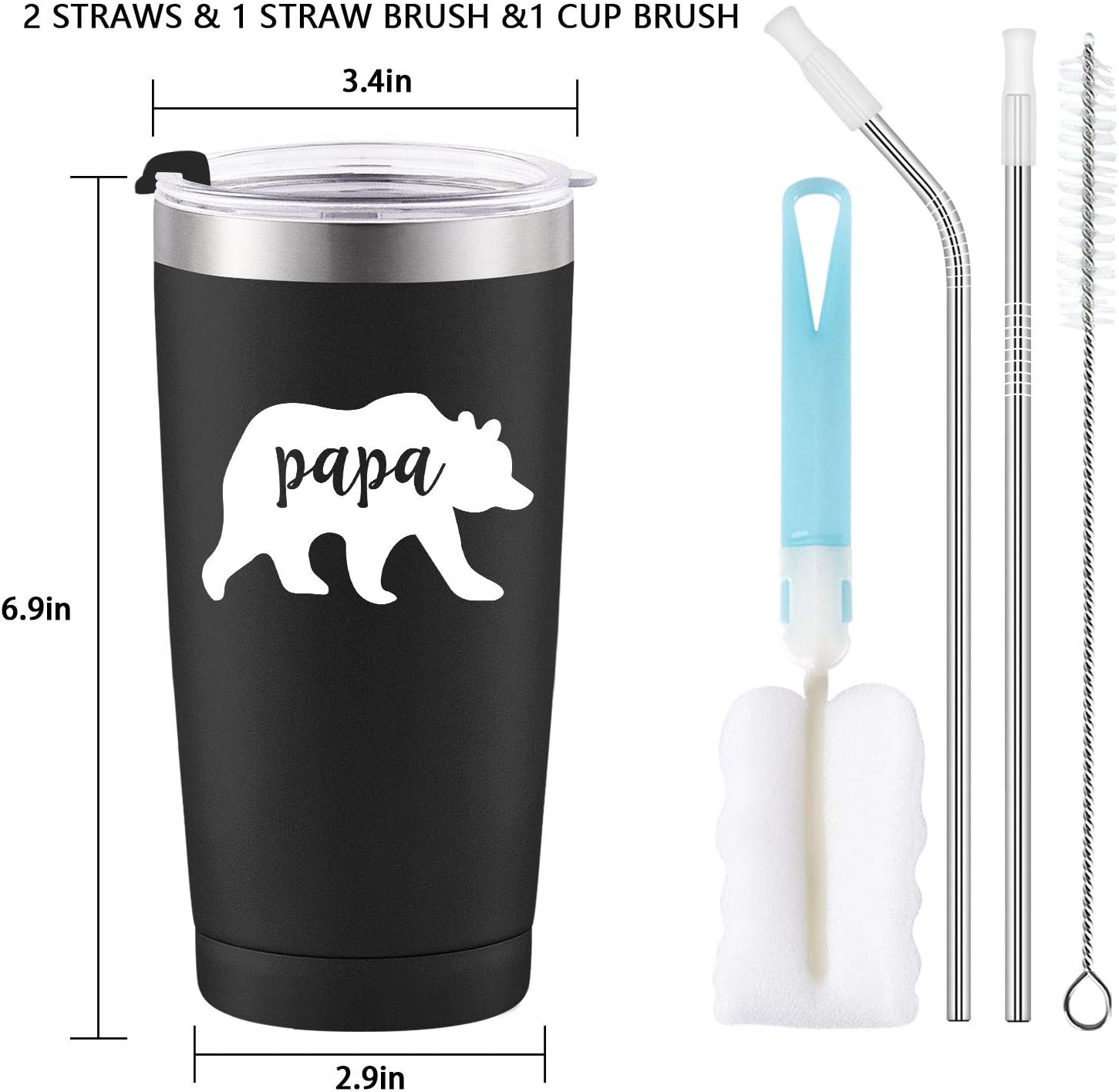 Blасk Frіdау - 80% оƒƒ Gingprous Father's Day Gifts Papa Bear Travel Tumbler with 2 Lids, Birthday Gifts for Men Best Dad Papa Gifts for New Dad to Be, Christmas Xmas Present, Stainless Steel Travel Tumbler (20 Oz, Black)