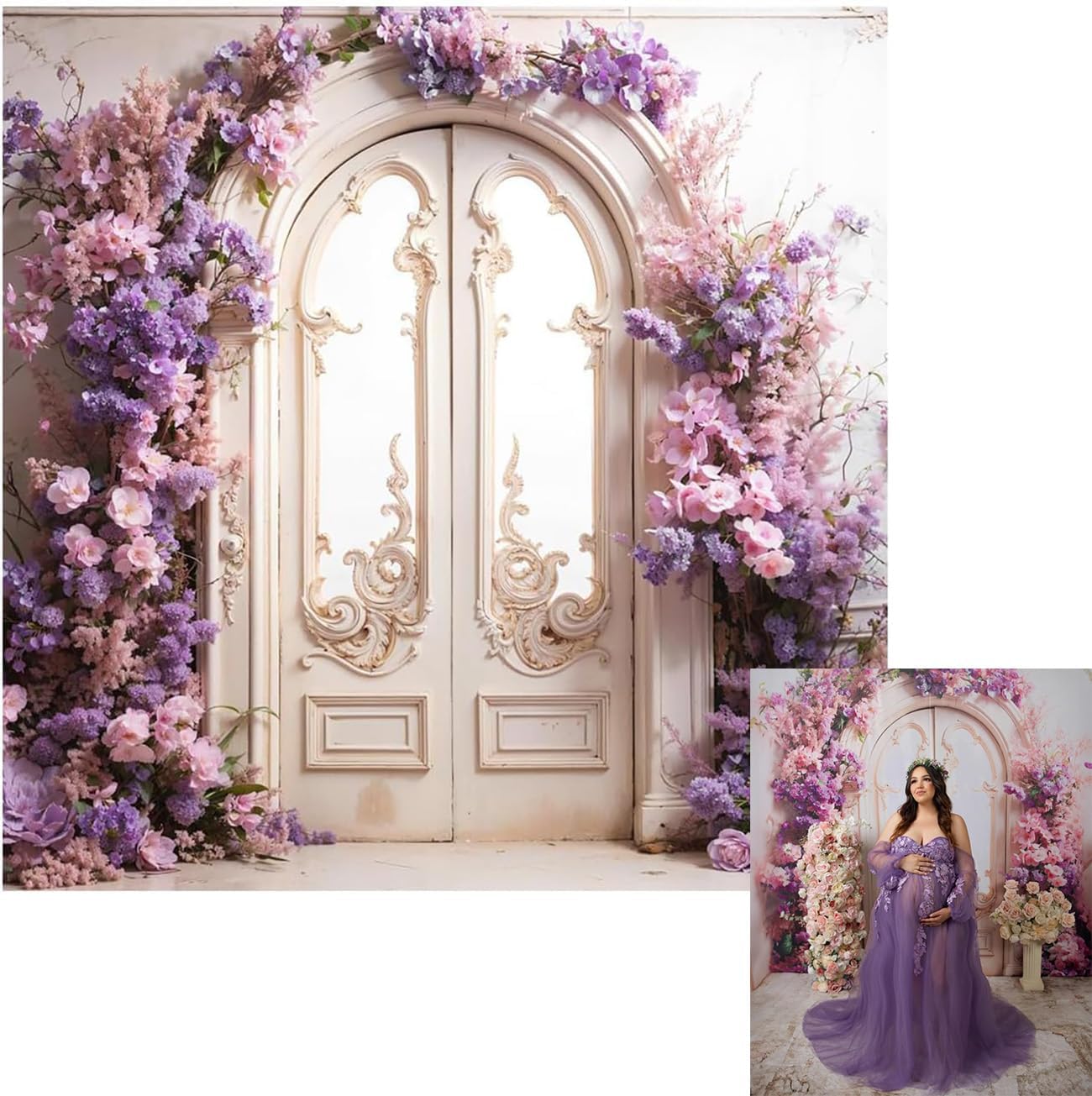 Kate 6.5x6.5ft Spring Garden Lilac Flowers Wedding Photo Backdrops for Photography Arch Door Romantic European Wall Kids Birthday Photographic Background Photocall
