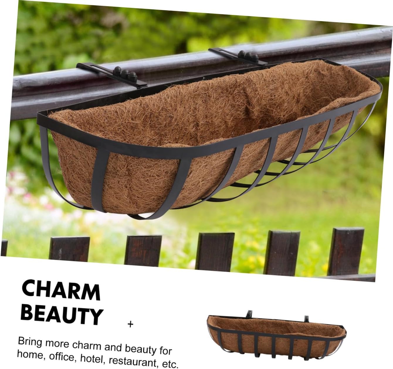 KALLORY Wall-Mounted Coconut Palm Basket Hanging Flowerpot Holder 24-inch Iron Art Planter for Home Garden Outdoor Vertical Wall Planters