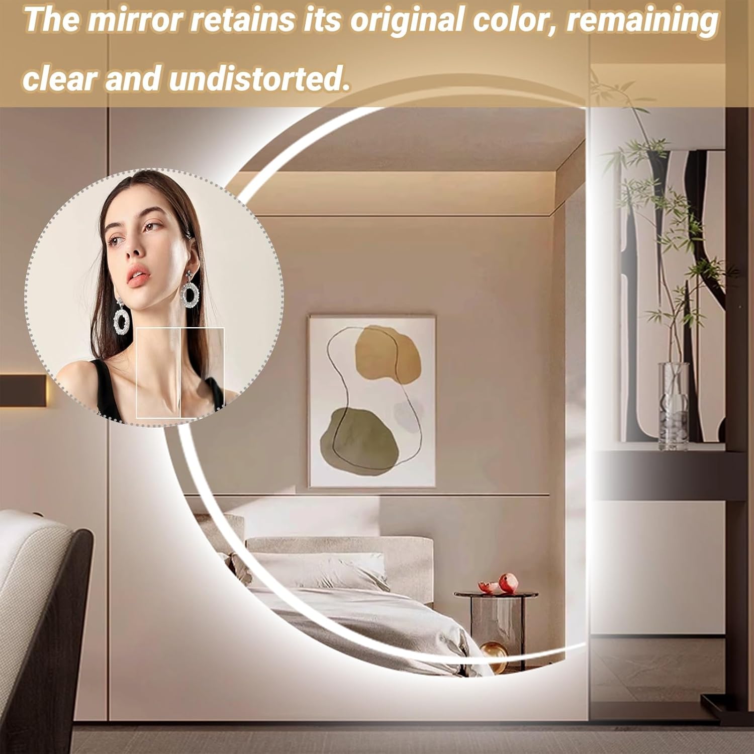 Frameless Half Moon LED Wall Mount Mirror Anti-Fog Entryway Full Length Smart Mirror with Dimming Light for Bathroom Living Room - 3 Colors(Left Bottom Cut,91 * 130cm/35 * 51in)