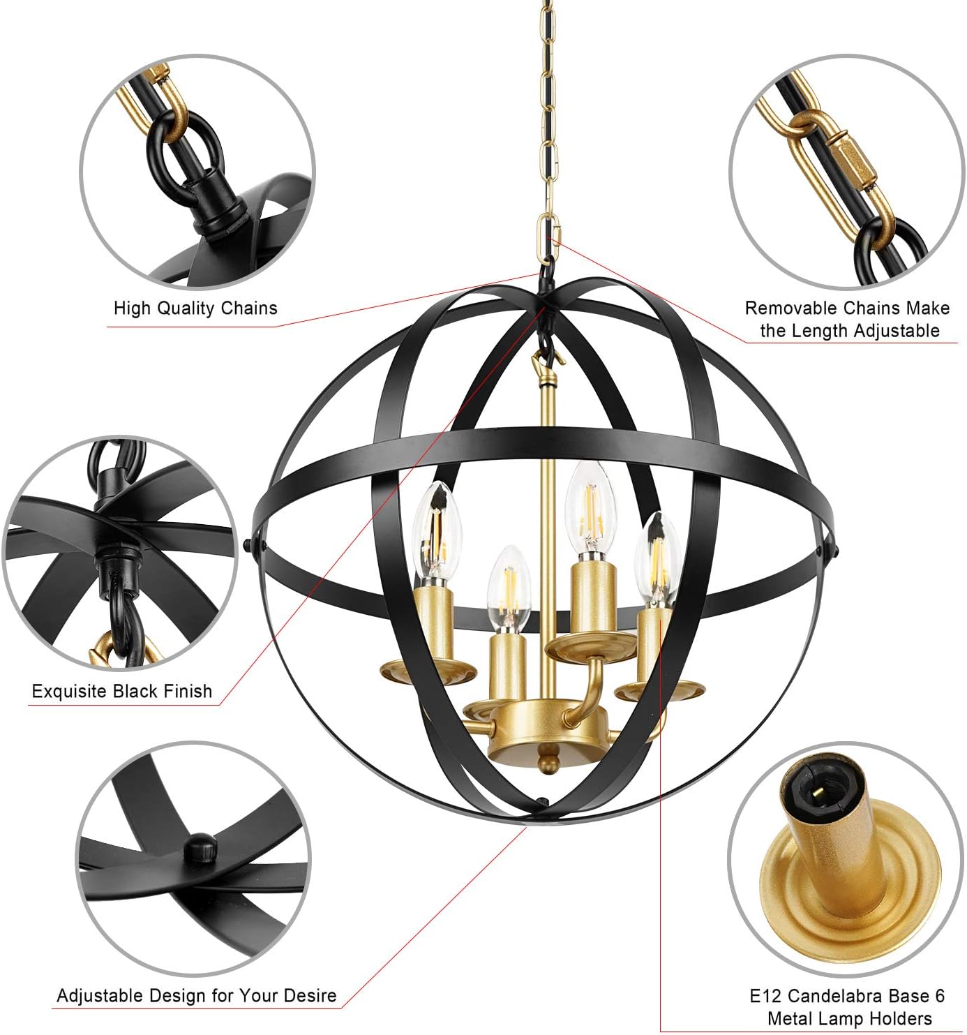Best Cyber Monday 🔥 Lika 4-Light Chandeliers 15.8 Farmhouse Pendant Light with Industrial Metal Shade for Kitchen Island, Dining Room, Farmhouse, Foyer (Gold)