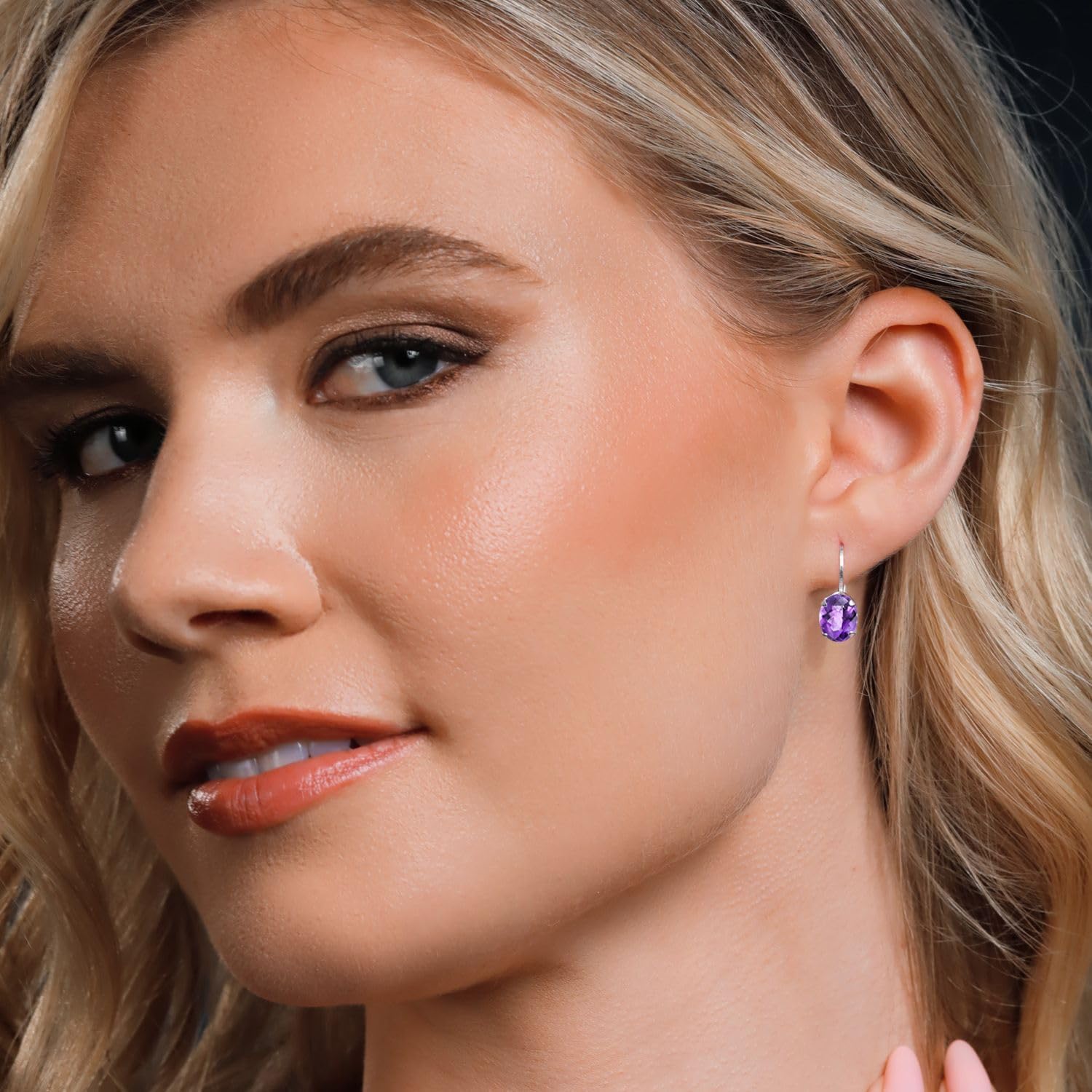 Gem Stone King 8X6MM Oval Drop Dangle Earrings for Women | 925 Sterling Silver | Genuine Gemstone Birthstone Leverback Earrings | Fine Jewelry Gifts for Her Mom Women Wife - Image 4