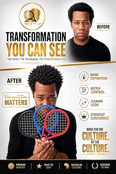 Twist It Up Comb (Bond Black) - Alternative for Hair Sponges, Creates Curls and Twists for Black Men, Tennis Racket Design