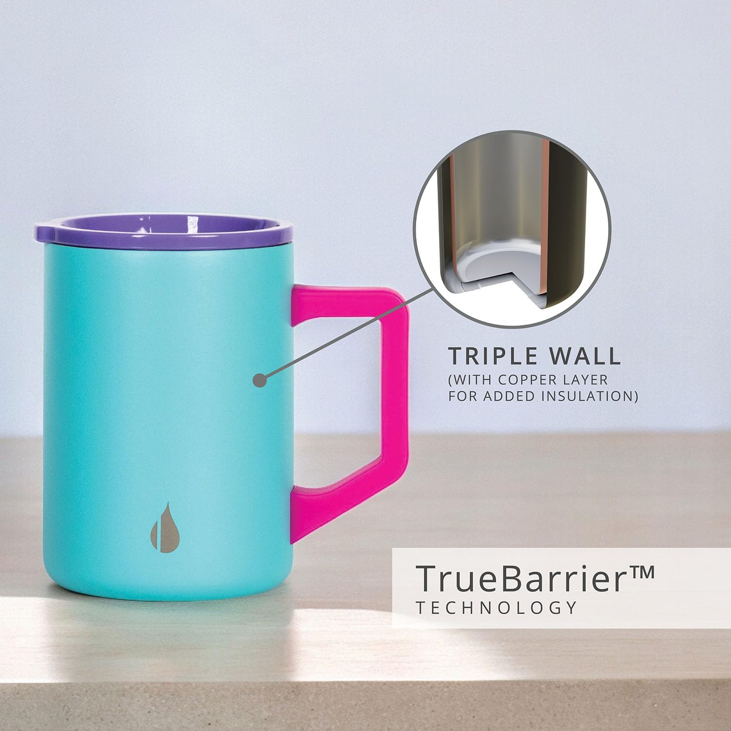 Elemental Personalized Summit Insulated Coffee Mug with Lid & Handle, Lightweight Camp Mug, Triple Wall Stainless Steel Vacuum Insulated Mug, Hot and Cold Thermal Coffee Tumbler, 16oz - Blue Tie Dye