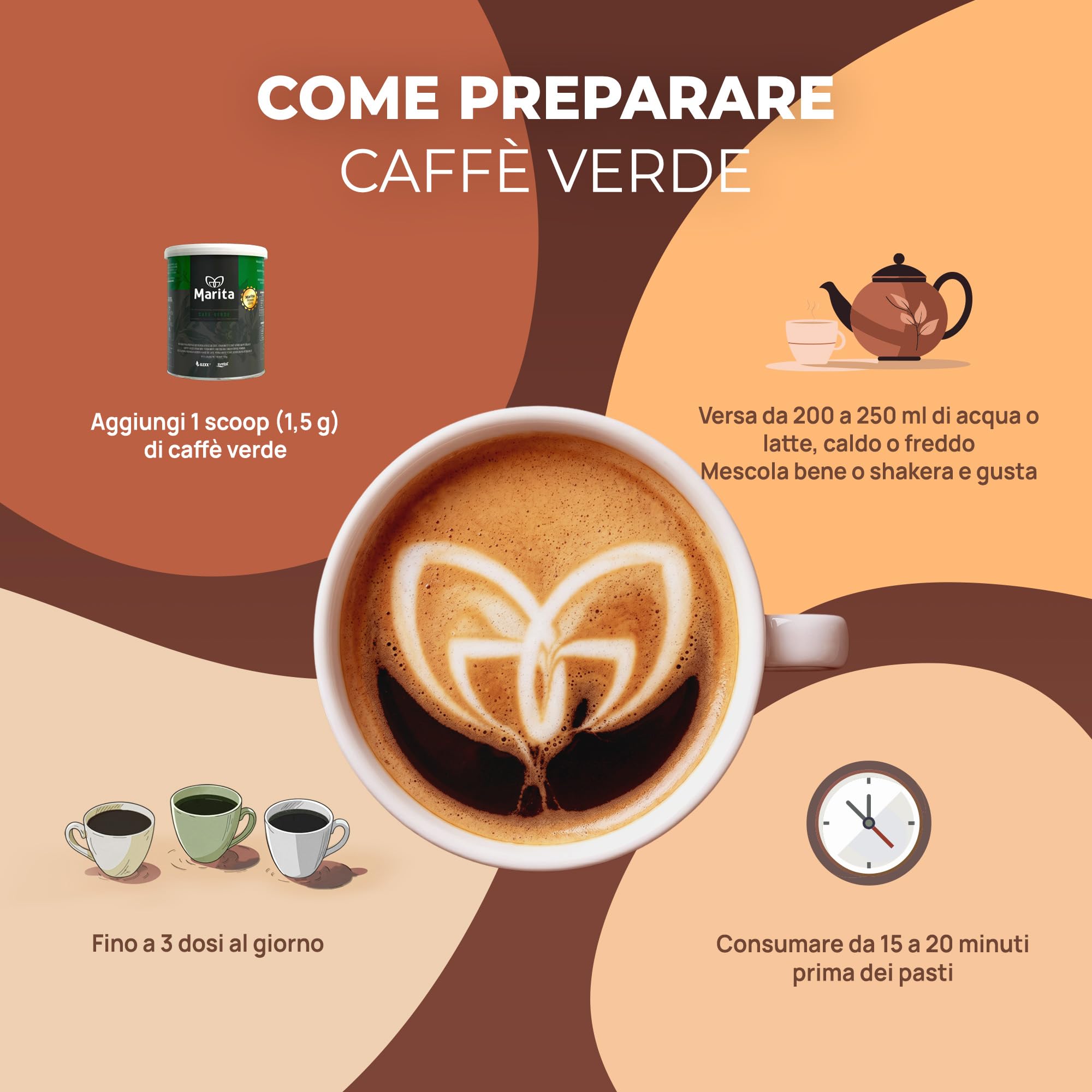 Caffè Marita Verde, caffè funzionale con effetto termogenico, supporta la regolazione intestinale e il controllo del peso, 100 g, fino a 40 dosi
