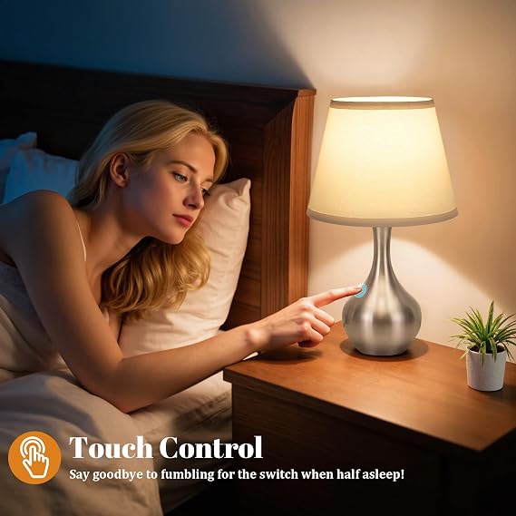 16.1 Touch Table Lamp for Nightstand, 3 Way Dimmable Small Bedroom Lamp