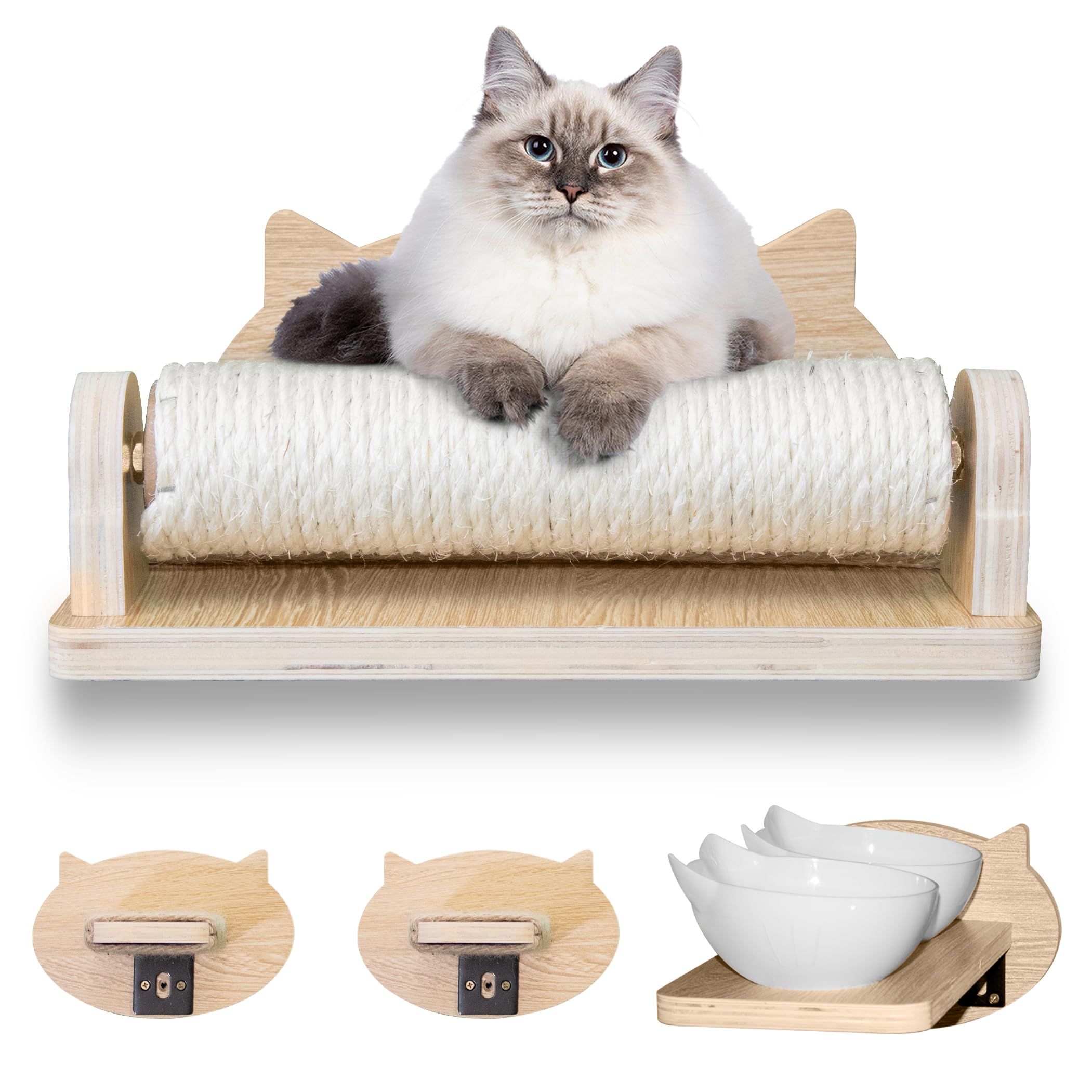 PetsXLife - Big Cat Wall Shelves with 3 Steps, Wall Furniture for Large Cats, Feeding Shelf, Mounted Cat Bed, Easy Installation Modern and Durable