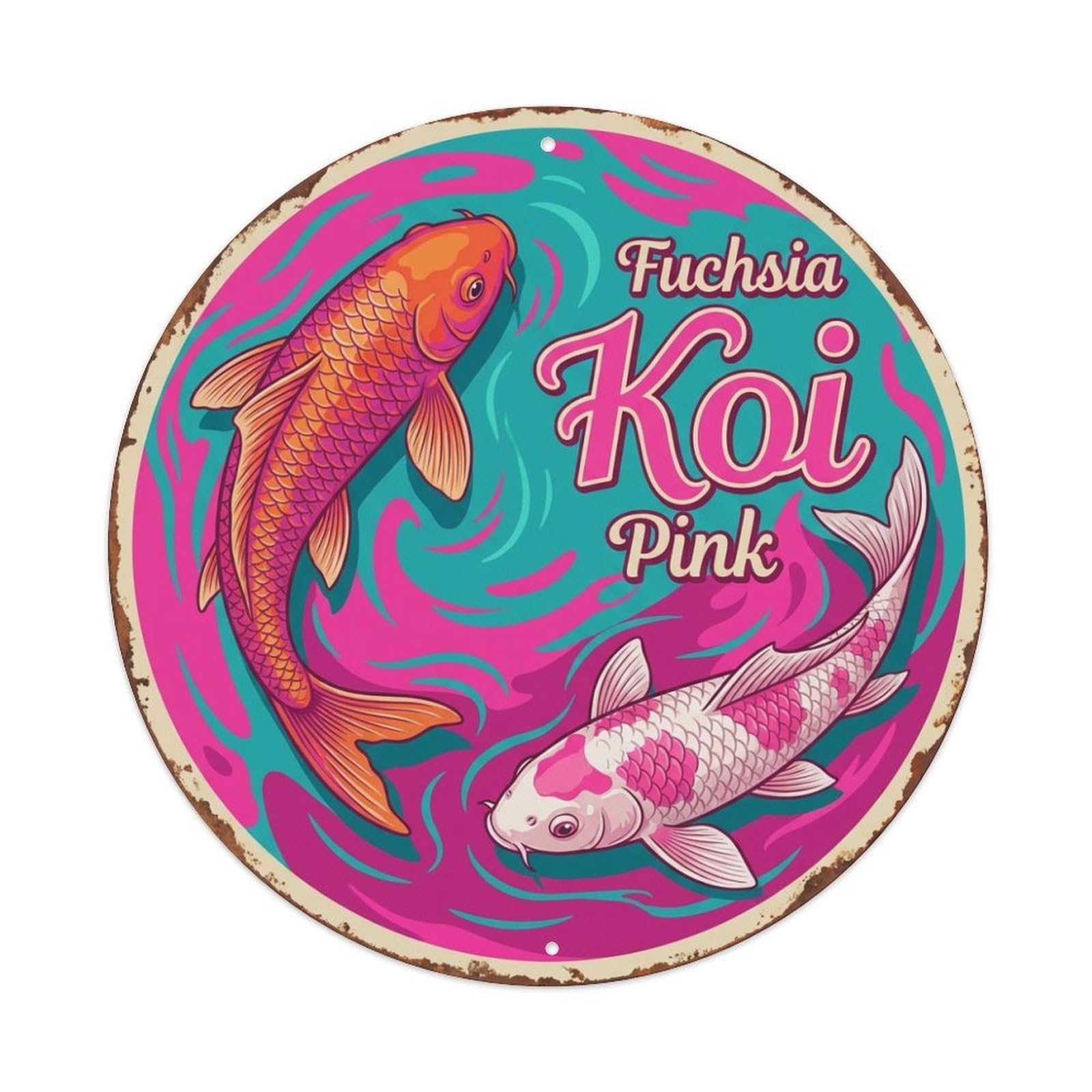 Koi Fish Fuchsia Pink Waters Bold Vibrant Electric Bright Metal Tin Sign
