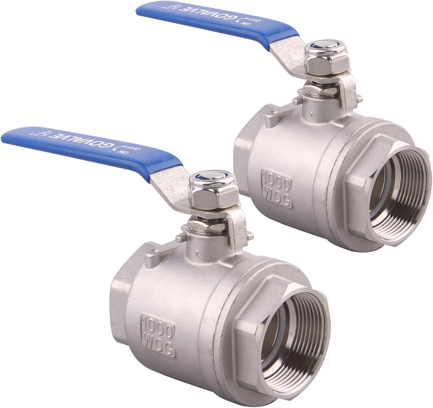 2-PC Ball Valve Stainless Steel - 1-1/2" NPT Female Full Port Ball Valve For water oil and gas (pack of 2)