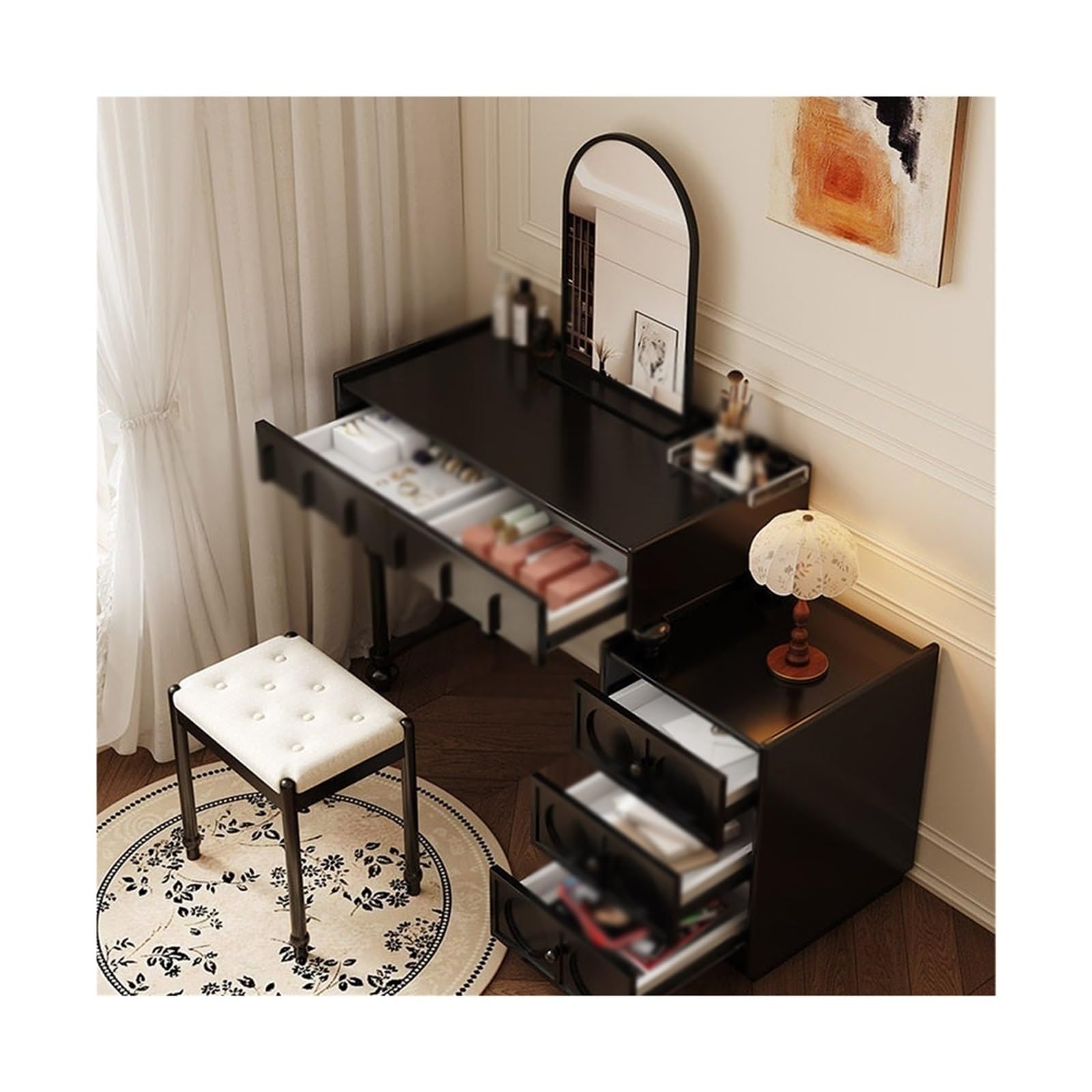 asdchZen Compact Vanity Desk With Mirror-Multi-Functional Makeup Table & Nightstand Sturdy Wood Storage Solution For Small Bedrooms Ideal Space-Saving Furniture For Limited Spaces