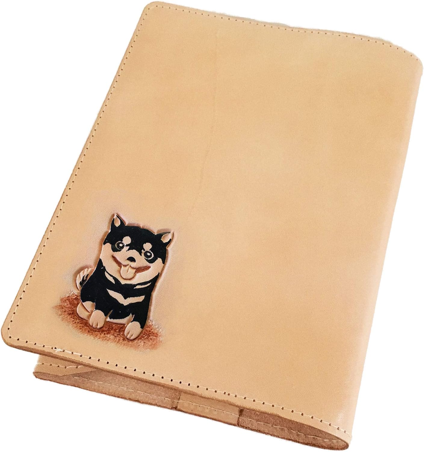 ブックカバー 文庫本サイズ かわいい 可愛い おしゃれ 革 本革 黒柴 柴犬 名前刻印無料