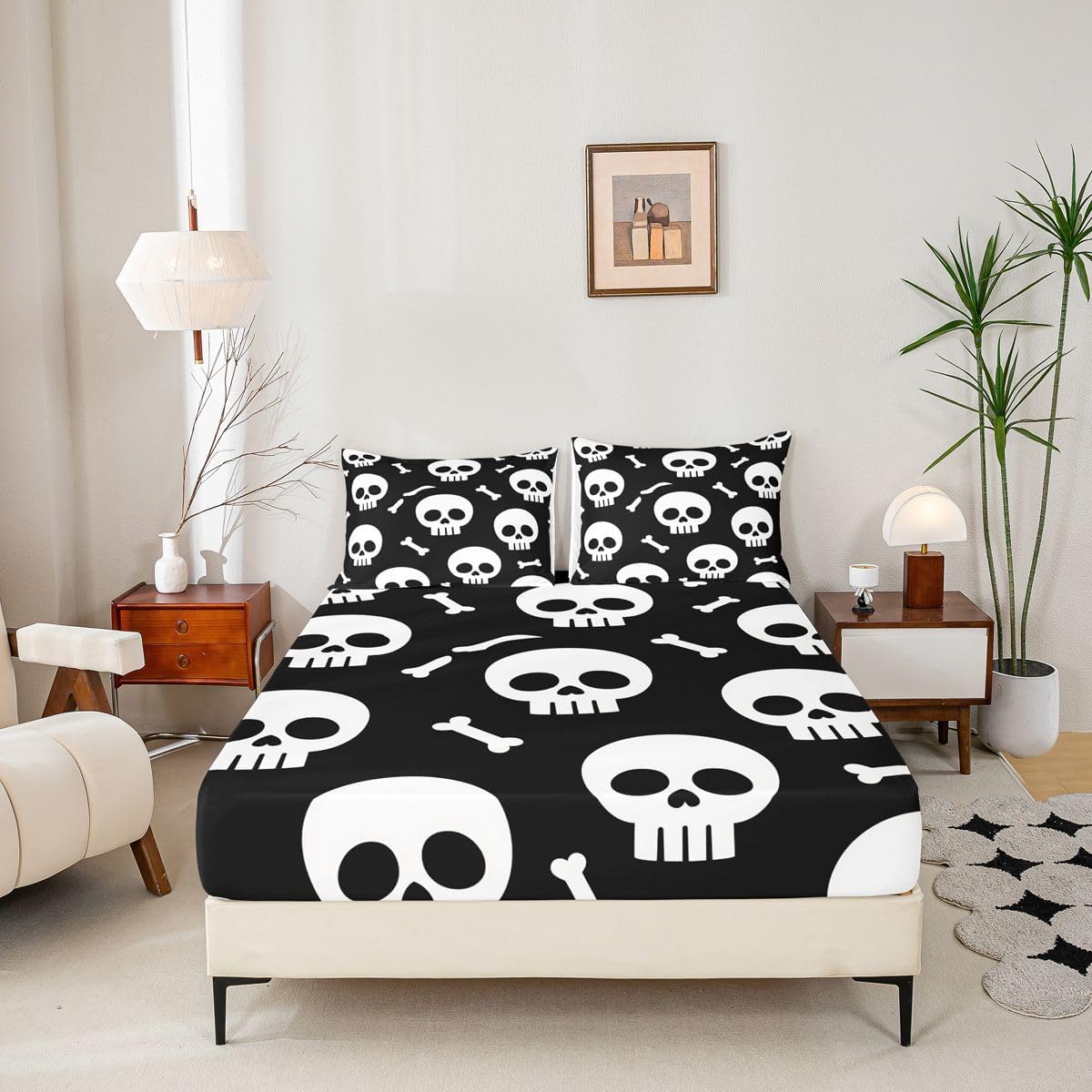 Feelyou Halloween Skull Bed Sheets Set Kids Boys Breathable Soft